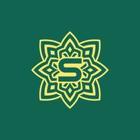 yellow green modern and elegant initial letter S symmetrical floral aesthetic logo vector