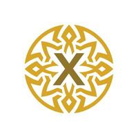 elegant emblem badge initial letter X ethnic ancient pattern circle logo vector