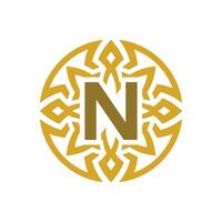 elegant emblem badge initial letter N ethnic ancient pattern circle logo vector