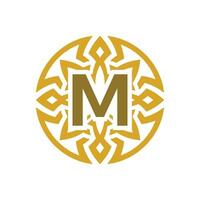 elegant emblem badge initial letter M ethnic ancient pattern circle logo vector