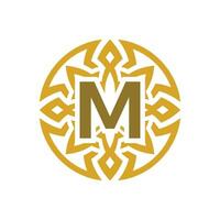 elegant emblem badge initial letter M ethnic ancient pattern circle logo vector