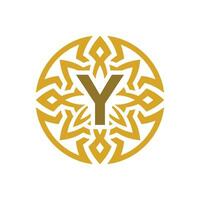 elegant emblem badge initial letter Y ethnic ancient pattern circle logo vector