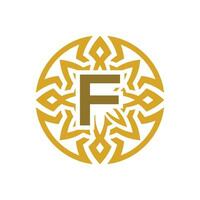 elegant emblem badge initial letter F ethnic ancient pattern circle logo vector