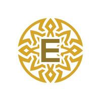 elegant emblem badge initial letter E ethnic ancient pattern circle logo vector