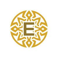 elegant emblem badge initial letter E ethnic ancient pattern circle logo vector