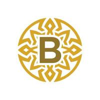 elegant emblem badge initial letter B ethnic ancient pattern circle logo vector