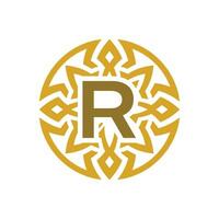 elegant emblem badge initial letter R ethnic ancient pattern circle logo vector