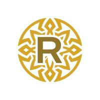 elegant emblem badge initial letter R ethnic ancient pattern circle logo vector