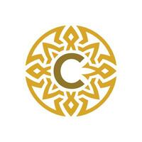 elegant emblem badge initial letter C ethnic ancient pattern circle logo vector