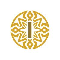 elegant emblem badge initial letter I ethnic ancient pattern circle logo vector