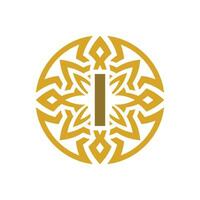 elegant emblem badge initial letter I ethnic ancient pattern circle logo vector