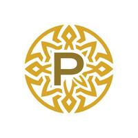 elegant emblem badge initial letter P ethnic ancient pattern circle logo vector