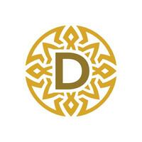 elegant emblem badge initial letter D ethnic ancient pattern circle logo vector