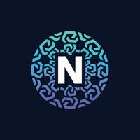 modern and bold initial letter N alphabet technology connection circle emblem logo vector