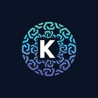modern and bold initial letter K alphabet technology connection circle emblem logo vector