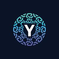 modern and bold initial letter Y alphabet technology connection circle emblem logo vector