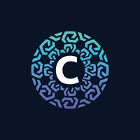 modern and bold initial letter C alphabet technology connection circle emblem logo vector