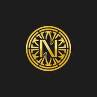 letter N medallion emblem initial circle badge logo vector