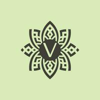 Initial letter V floral ornamental border frame logo vector
