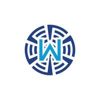 Initial letter W circular technology emblem logo vector