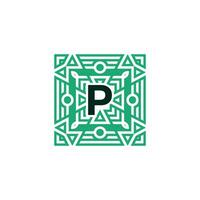 Initial letter P ornamental square patteern frame logo vector