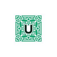 Initial letter U ornamental square patteern frame logo vector