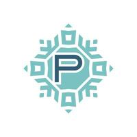 Initial letter P abstract snowflake square emblem logo vector