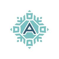 Initial letter A abstract snowflake square emblem logo vector