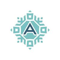 Initial letter A abstract snowflake square emblem logo vector