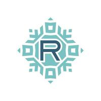 Initial letter R abstract snowflake square emblem logo vector