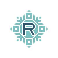 Initial letter R abstract snowflake square emblem logo vector