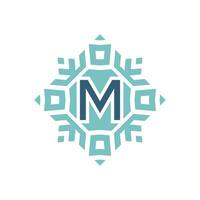 Initial letter M abstract snowflake square emblem logo vector