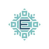 Initial letter E abstract snowflake square emblem logo vector