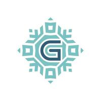 Initial letter G abstract snowflake square emblem logo vector