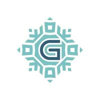 Initial letter G abstract snowflake square emblem logo vector