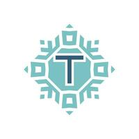 Initial letter T abstract snowflake square emblem logo vector