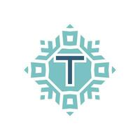 Initial letter T abstract snowflake square emblem logo vector