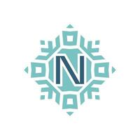 Initial letter N abstract snowflake square emblem logo vector