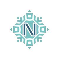 Initial letter N abstract snowflake square emblem logo vector