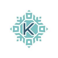 Initial letter K abstract snowflake square emblem logo vector