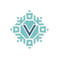 Initial letter V abstract snowflake square emblem logo vector