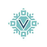 Initial letter V abstract snowflake square emblem logo vector