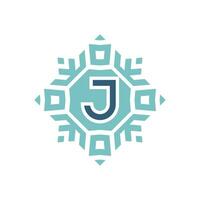 Initial letter J abstract snowflake square emblem logo vector