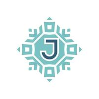 Initial letter J abstract snowflake square emblem logo vector