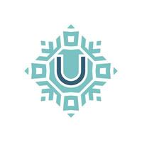 Initial letter U abstract snowflake square emblem logo vector