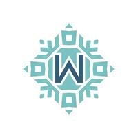 Initial letter W abstract snowflake square emblem logo vector