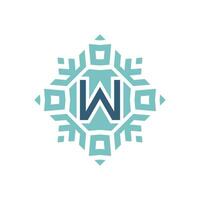 Initial letter W abstract snowflake square emblem logo vector