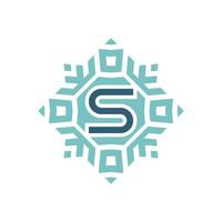 Initial letter S abstract snowflake square emblem logo vector