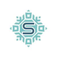 Initial letter S abstract snowflake square emblem logo vector