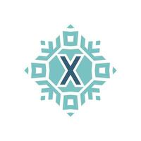 Initial letter X abstract snowflake square emblem logo vector